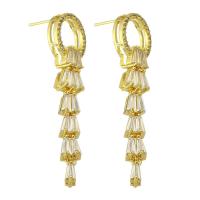 Brass Drop Earring, gold color plated, fashion jewelry & micro pave cubic zirconia & for woman, golden, 51mm, 5Pairs/Lot, Sold By Lot