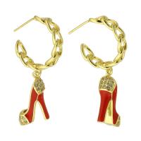 Cubic Zirconia Micro Pave Brass Earring, Shoes, gold color plated, fashion jewelry & micro pave cubic zirconia & for woman & enamel, red, 44mm, 5Pairs/Lot, Sold By Lot