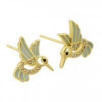 Cubic Zirconia Micro Pave Brass Earring Bird gold color plated fashion jewelry & micro pave cubic zirconia & for woman & enamel blue Sold By Lot