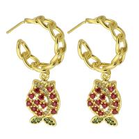 Cubic Zirconia Micro Pave Brass Earring, gold color plated, fashion jewelry & micro pave cubic zirconia & for woman, red, 39mm, 10Pairs/Lot, Sold By Lot