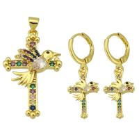 Cubic Zirconia Micro Pave Brass Pendant, Cross, gold color plated, fashion jewelry & different styles for choice & micro pave cubic zirconia & for woman, multi-colored, Hole:Approx 3.5mm, 10PCs/Lot, Sold By Lot