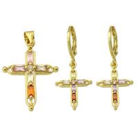 Cubic Zirconia Micro Pave Brass Pendant, Cross, gold color plated, fashion jewelry & different styles for choice & micro pave cubic zirconia & for woman, multi-colored, Hole:Approx 3mm, 10PCs/Lot, Sold By Lot