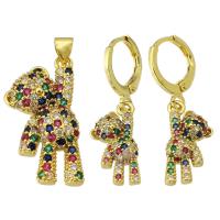 Cubic Zirconia Micro Pave Brass Pendant Bear gold color plated fashion jewelry & micro pave cubic zirconia & for woman multi-colored Approx 4mm Sold By Lot