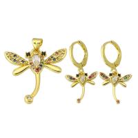 Cubic Zirconia Micro Pave Brass Pendant Dragonfly gold color plated fashion jewelry & micro pave cubic zirconia & for woman multi-colored Approx 3.5mm Sold By Lot