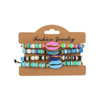 Polymer Clay Bracelet, with Shell & Tibetan Style, plated, Adjustable & for woman, mixed colors, 6mm, Length:Approx 17.5 cm, 4PCs/Set, Sold By Set