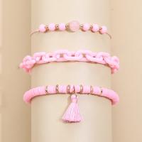 Polymer Clay Bracelet, with Copper Coated Plastic & Acrylic, with 5cm extender chain, for woman, pink, Length:Approx 17.5 cm, Approx 18 cm, 3PCs/Set, Sold By Set