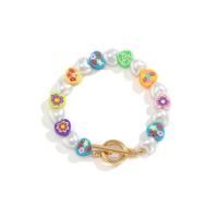 argile de polymère bracelet, avec perle de plastique & alliage de zinc, coeur, Placage de couleur d'or, pour femme, couleurs mélangées, Longueur:Environ 16 cm, Vendu par PC