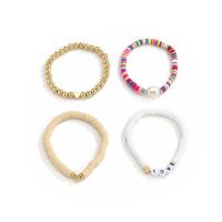 Polymer Ton Armband, mit Kunststoff Perlen & Messing & Acryl, goldfarben plattiert, für Frau, gemischte Farben, Länge:ca. 18 cm, 4PCs/setzen, verkauft von setzen