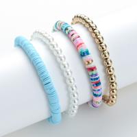 Polymer Ton Armband, mit Verkupferter Kunststoff & Kunststoff Perlen & Zinklegierung & Acryl, goldfarben plattiert, für Frau, keine, Länge:ca. 18 cm, verkauft von Tasche