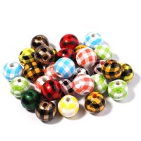 Perles en bois, Rond, impression, DIY & damier, plus de couleurs à choisir, 16mm, Trou:Environ 3.5mm, 20PC/sac, Vendu par sac