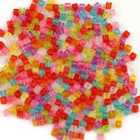 Műanyag gyöngyök, Square, fröccsöntés, DIY & átlátszó & A levél minta, kevert színek, 6x6x6mm, Lyuk:Kb 3.5mm, 100PC-k/Bag, Által értékesített Bag