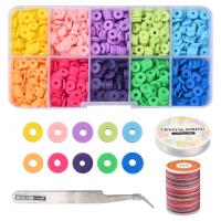 Polymer Clay DIY Bracelet Set, Elastic Thread & cord & beads & tweezers, with Plastic Box, silver color plated, 10 cells, mixed colors, 130x65x23mm, Sold By Set