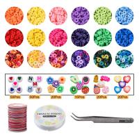 Polymer Clay DIY Bracelet Set, Elastic Thread & cord & beads & tweezers, with Plastic Box & Acrylic, silver color plated, 24 cells, mixed colors, 190x130x17mm, Sold By Set