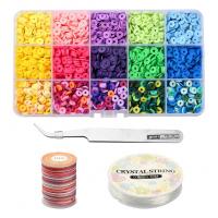 Polymer Clay DIY Bracelet Set, Elastic Thread & cord & beads & tweezers, with Plastic Box, silver color plated, 15 cells, mixed colors, 175x100x25mm, Sold By Set