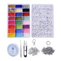 Glass Beads DIY Bracelet Set, Elastic Thread & Lobster Clasp & linking ring & beads & scissors​ & tweezers, with Plastic Box & Acrylic, plated, mixed colors, nickel, lead & cadmium free, 190x130x36mm, Sold By Set