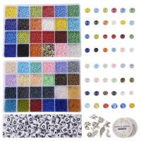 Aluminum Wire Glass Beads Elastic Thread & beads & pendant with Plastic Box & 304 Stainless Steel silver color plated DIY mixed colors nickel lead & cadmium free Sold By Set