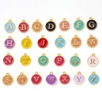 Tibetan Style, Flat Round, gold color plated, random style & double-sided enamel & DIY & with letter pattern, mixed colors, nickel, lead & cadmium free, 14x12x2mm, Hole:Approx 1.5mm, Approx 200PCs/Bag, Sold By Bag