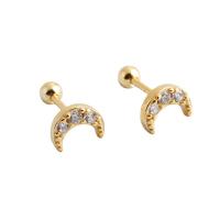 925 Sterling Silver Stud Earrings Moon plated for woman & with rhinestone Sold By Pair