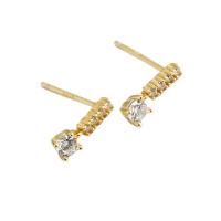 925 Sterling Silver Stud Earrings plated for woman & with rhinestone 10.30mm Sold By Pair