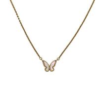 Brass Necklace, with Shell, Butterfly, oxidation, enamel, 15x12mm, Length:49-54 cm, Sold By PC