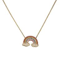 Brass Necklace Rainbow gold color plated for woman & with rhinestone multi-colored Length 43 cm Sold By PC