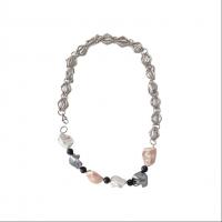 Shell Pearl colar, with liga de zinco, cromado de cor platina, joias de moda & unissex, comprimento Aprox 21.2 inchaltura, vendido por PC