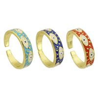 Evil Eye Schmuck Fingerring, Messing, goldfarben plattiert, Einstellbar & für Frau & Emaille, keine, 5x11x3mm, Größe:8, verkauft von PC