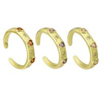Cúbicos Circonia Micro Pave anillo de latón, metal, chapado en color dorado, Ajustable & micro arcilla de zirconia cúbica & para mujer, más colores para la opción, tamaño:7, Vendido por UD