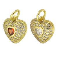 Cubic Zirconia Micro Pave Brass Pendant, Heart, gold color plated, micro pave cubic zirconia, more colors for choice, 13.50x13x4mm, Hole:Approx 4mm, Sold By PC