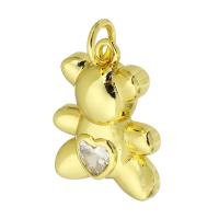 Cubic Zirconia Micro Pave Brass Pendant, Bear, gold color plated, micro pave cubic zirconia, 16x21x4mm, Hole:Approx 4mm, Sold By PC