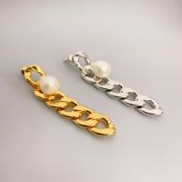 Brass Drop Earring, with Plastic Pearl, 18K gold plated, fashion jewelry & for woman, more colors for choice, nickel, lead & cadmium free, 52.50x9.50mm, Sold By Pair