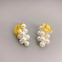 Messing Ohrstecker, mit Kunststoff Perlen, 18 K vergoldet, Modeschmuck & für Frau, keine, frei von Nickel, Blei & Kadmium, 33.50x22.80mm, verkauft von Paar