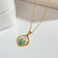 Stainless Steel Jewelry Necklace, 304 Stainless Steel, with turquoise & Shell, with 1.97inch extender chain, Vacuum Ion Plating, fashion jewelry & for woman, golden, Length:Approx 15.75 Inch, Sold By PC