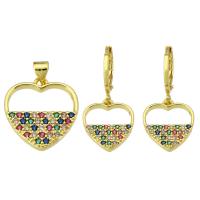 Cubic Zirconia Micro Pave Brass Pendant, Heart, gold color plated, fashion jewelry & DIY & different styles for choice & micro pave cubic zirconia & for woman, multi-colored, Hole:Approx 3mm, 10PCs/Lot, Sold By Lot