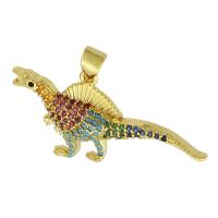 Cubic Zirconia Micro Pave Brass Pendant, Dinosaur, gold color plated, fashion jewelry & DIY & micro pave cubic zirconia & for woman, multi-colored, 33x16x4mm, Hole:Approx 3mm, 10PCs/Lot, Sold By Lot