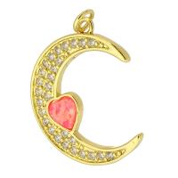 Cubic Zirconia Micro Pave Brass Pendant Moon gold color plated fashion jewelry & DIY & micro pave cubic zirconia & for woman two different colored Approx 2mm Sold By Lot