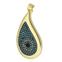 Cubic Zirconia Micro Pave Brass Pendant, Teardrop, gold color plated, fashion jewelry & DIY & evil eye pattern & micro pave cubic zirconia & for woman, two different colored, 19x35x3mm, Hole:Approx 3mm, 5PCs/Lot, Sold By Lot