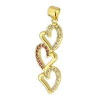 Cubic Zirconia Micro Pave Brass Pendant, Heart, gold color plated, fashion jewelry & DIY & micro pave cubic zirconia & for woman, two different colored, 12x31x2mm, Hole:Approx 3mm, 10PCs/Lot, Sold By Lot