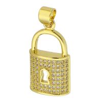 Cubic Zirconia Micro Pave Brass Pendant, Lock, gold color plated, fashion jewelry & DIY & micro pave cubic zirconia & for woman, golden, 11.50x20x4mm, Hole:Approx 3mm, 10PCs/Lot, Sold By Lot