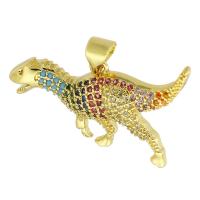 Cubic Zirconia Micro Pave Brass Pendant, Dinosaur, gold color plated, fashion jewelry & DIY & micro pave cubic zirconia & for woman, multi-colored, 29x17x4mm, Hole:Approx 3mm, 10PCs/Lot, Sold By Lot