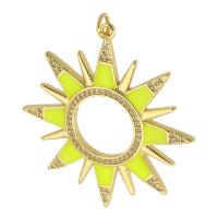 Cubic Zirconia Micro Pave Brass Pendant, Sun, gold color plated, fashion jewelry & DIY & micro pave cubic zirconia & for woman & enamel, green, 37x40x2mm, Hole:Approx 3mm, 10PCs/Lot, Sold By Lot