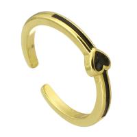 Ορείχαλκος Δέσε δάχτυλο του δακτυλίου, χρώμα επίχρυσο, Ρυθμιζόμενο & κοσμήματα μόδας & για τη γυναίκα & σμάλτο, μαύρος, 4mm, Τρύπα:Περίπου 3.5mm, Μέγεθος:7, 10PCs/Παρτίδα, Sold Με Παρτίδα