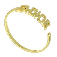 laiton bracelet manchette, Lettre d’alphabet, Placage de couleur d'or, Réglable & bijoux de mode & pour femme, doré, 5mm, Trou:Environ 3.5mm, 5PC/lot, Vendu par lot