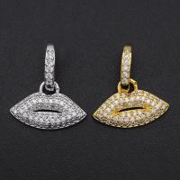 Cubic Zirconia Micro Pave Brass Pendant, Lip, plated, Unisex & micro pave cubic zirconia, more colors for choice, nickel, lead & cadmium free, 16.30x18.60mm, Approx 10PCs/Bag, Sold By Bag