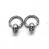 Huggie Hoop Drop Earring, 316 Stainless Steel, Skull, vintage & Unisex & blacken, 15x22.50mm, Sold By Pair