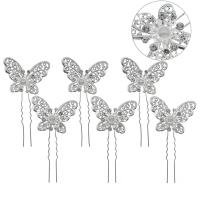 Hair Stick Zinc Alloy with Plastic Pearl Butterfly silver color plated 6 pieces & for woman & with rhinestone silver color nickel lead & cadmium free Sold By Bag