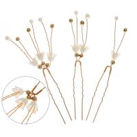 Hair Stick Iron with brass wire & Acrylic gold color plated three pieces & for woman golden nickel lead & cadmium free Sold By Set
