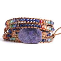 Bracelet châle , améthyste, avec Lapis lazuli & cordon en cuir, multicouche & pour femme, Vendu par PC