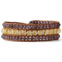 Bracelet châle , améthyste, avec cordon en cuir & perles de citrine & alliage de zinc, trois couches & pour femme, Longueur:Environ 7.87 pouce, Vendu par PC