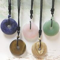 Natural Gemstone Necklace, with Nylon Cord, Donut, different materials for choice & Unisex, 40x40mm, Length:Approx 24.8 Inch, Sold By PC